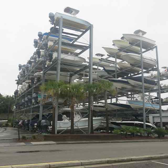 boats at marina on racks