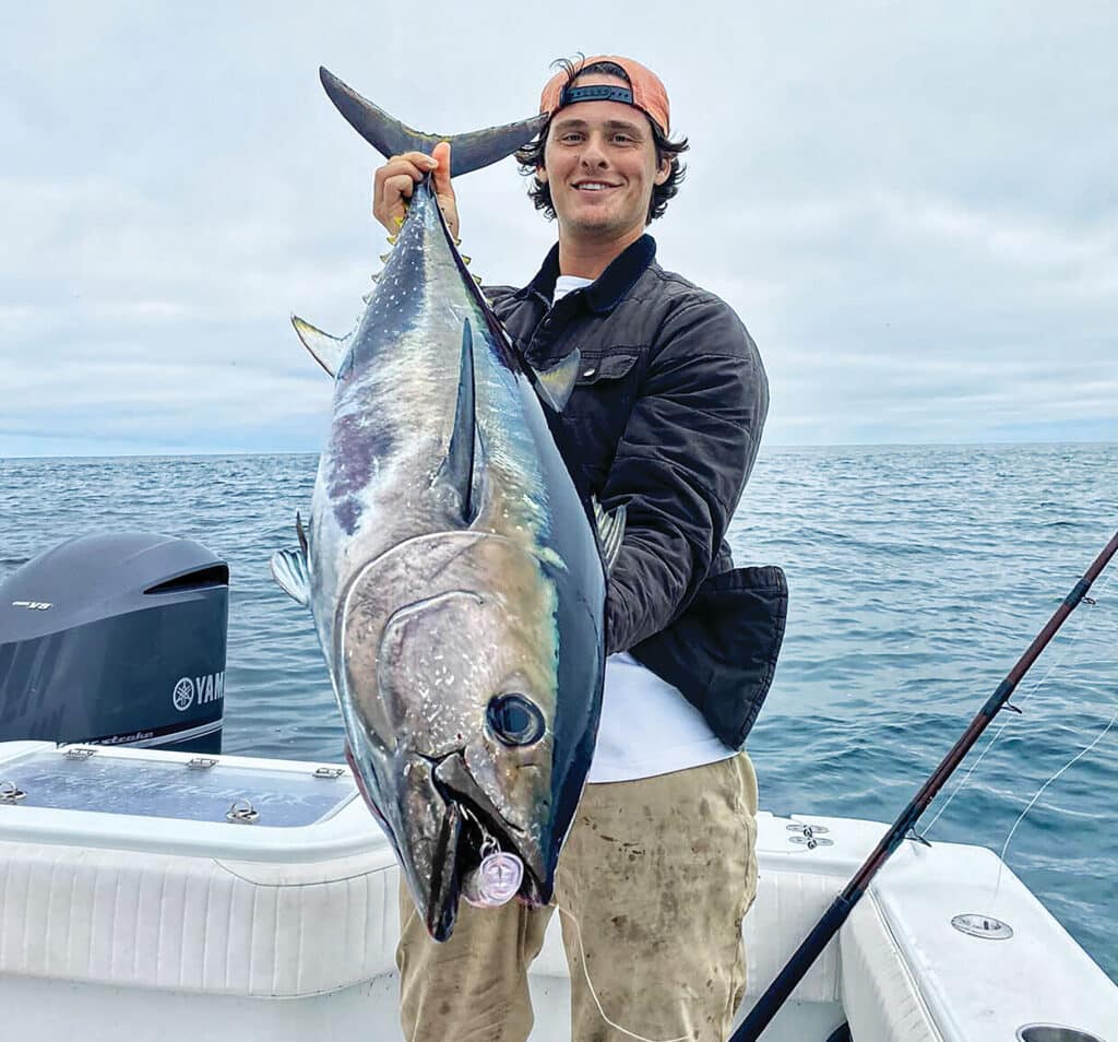 Large California bluefin tuna caught on clear popper