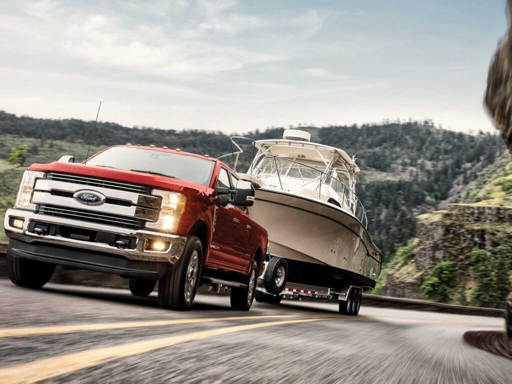 Towing a boat with a large truck